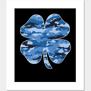 Blue Camouflage Irish Shamrock Lucky Four-leaf Clover St Patrick's Day Posters and Art